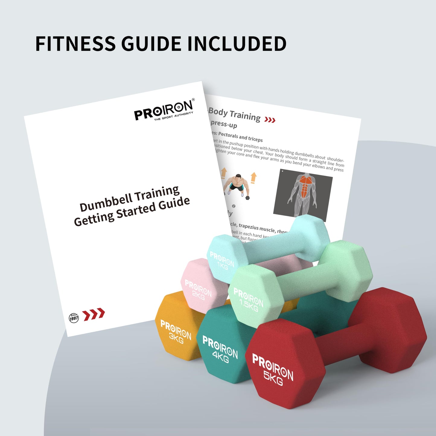PROIRON Hexagonal Dumbbells Pair Anti-Slip Neoprene Soft-Touch Light Blue 2 NEW