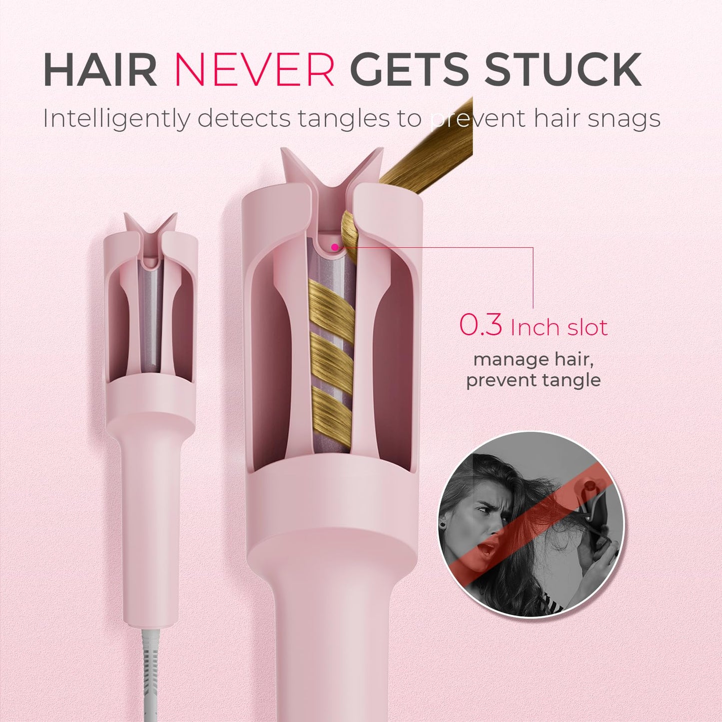 TYMO 25mm Ceramic Automatic Curling Iron Wand for Women, Pink Hair Styling NEW