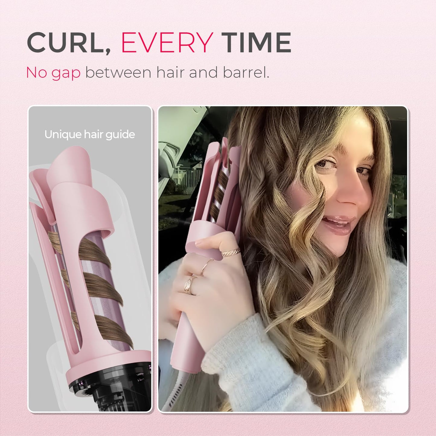 TYMO 25mm Ceramic Automatic Curling Iron Wand for Women, Pink Hair Styling NEW