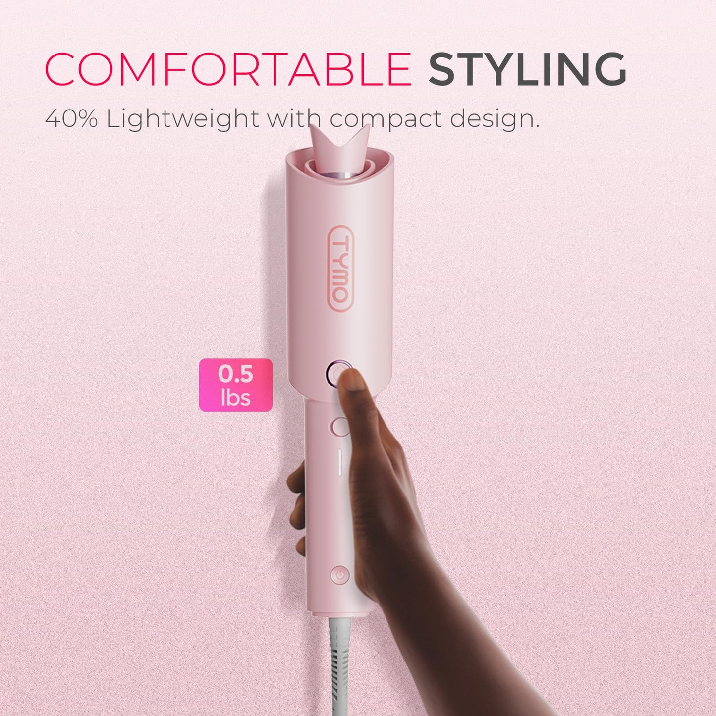 TYMO 25mm Ceramic Automatic Curling Iron Wand for Women, Pink Hair Styling NEW