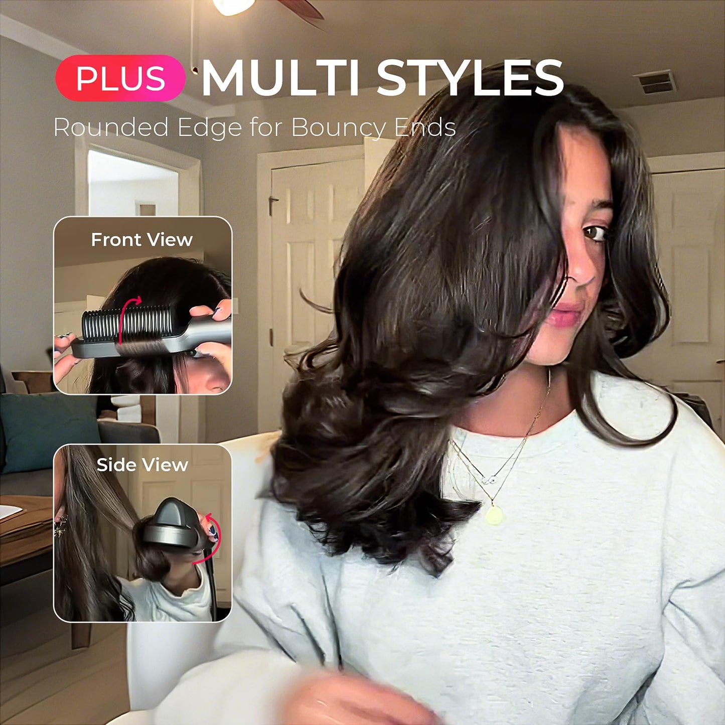 TYMO Ionic Hair Straightener Brush, Dark Grey & Red Straightening Iron Comb DEMO