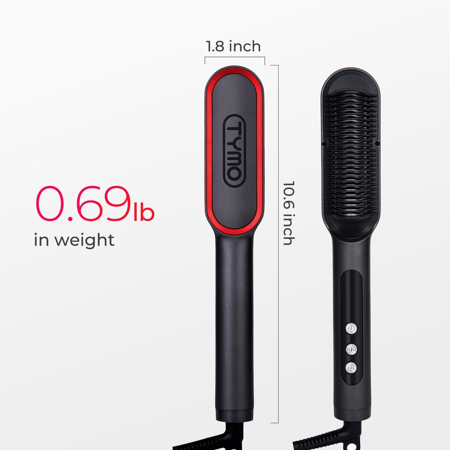 TYMO Ionic Hair Straightener Brush, Dark Grey & Red Straightening Iron Comb DEMO