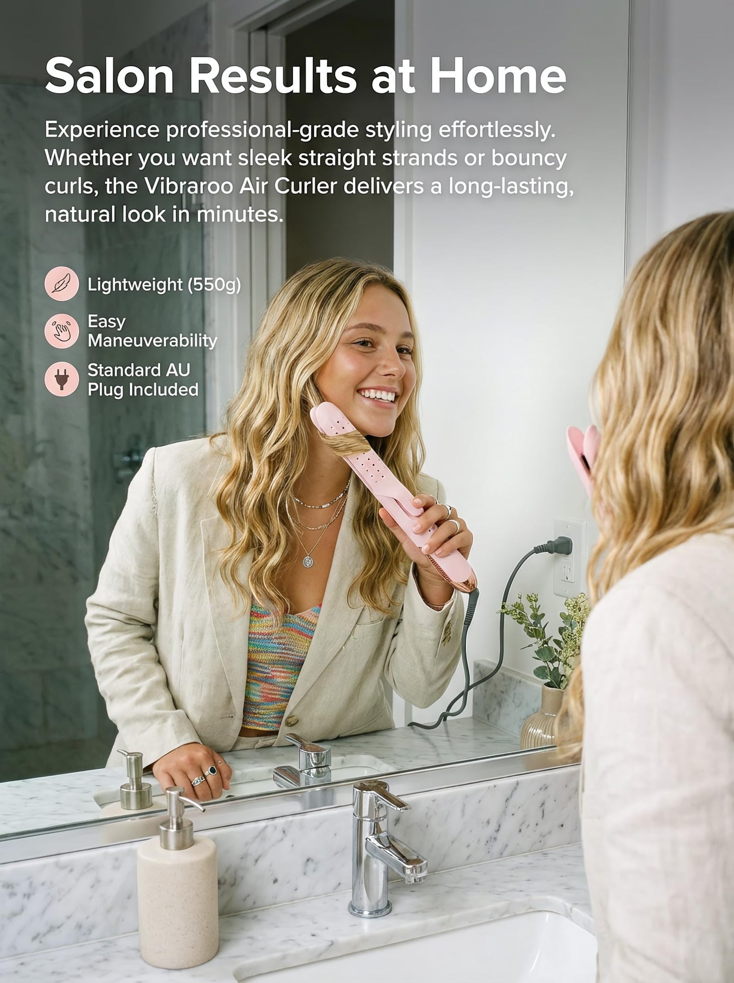 Vibraroo 2-in-1 Hair Straightener and Curler, Pink, 27.5 cm x 3.5 cm, DEMO