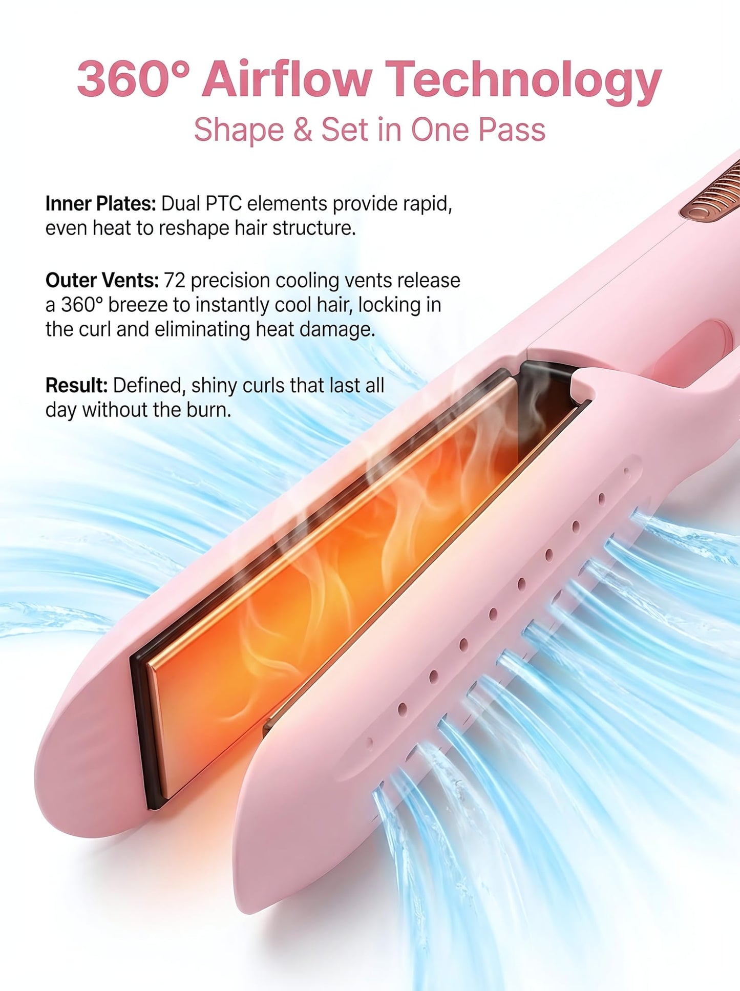 Vibraroo 2-in-1 Hair Straightener and Curler, Pink, 27.5 cm x 3.5 cm, DEMO