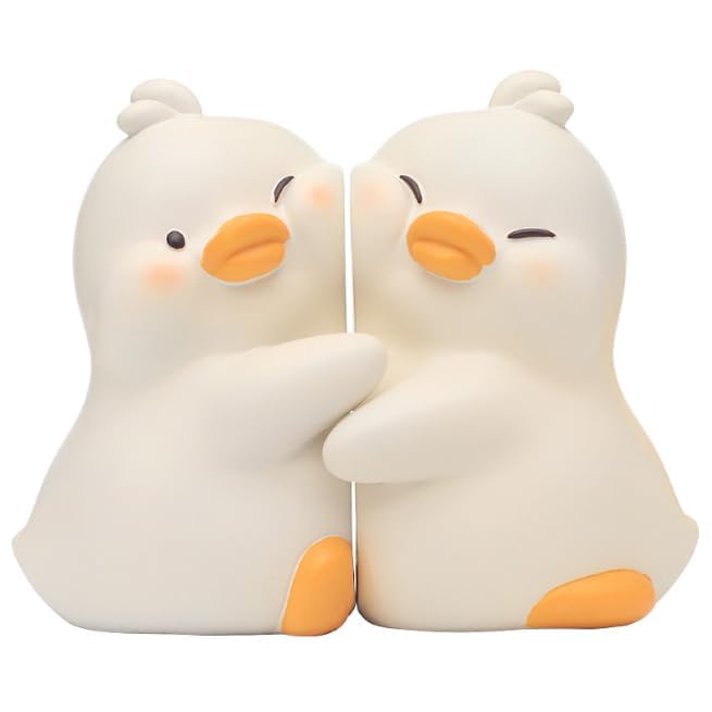 SKTMH Decorative Bookends Cream Unique Hugging Ducks NEW