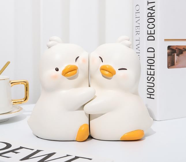 SKTMH Decorative Bookends Cream Unique Hugging Ducks NEW