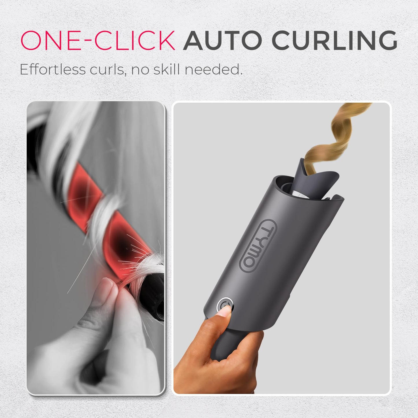TYMO Automatic Curling Iron 25mm Ceramic Barrell Beach Waves Wand Dark Grey NEW
