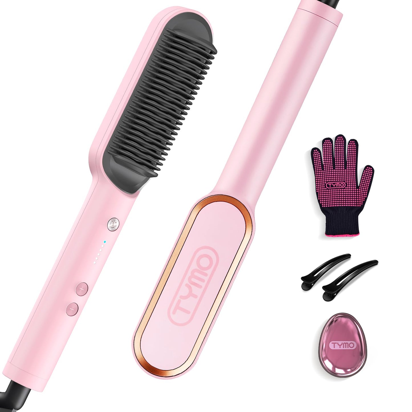 TYMO Hair Straightener Brush Ceramic Tourmaline Fast Heating Pink One Size NEW