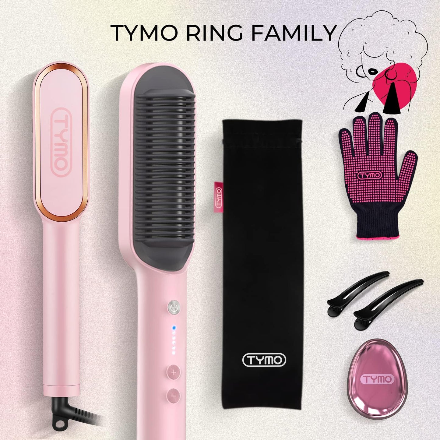 TYMO Hair Straightener Brush Ceramic Tourmaline Fast Heating Pink One Size NEW