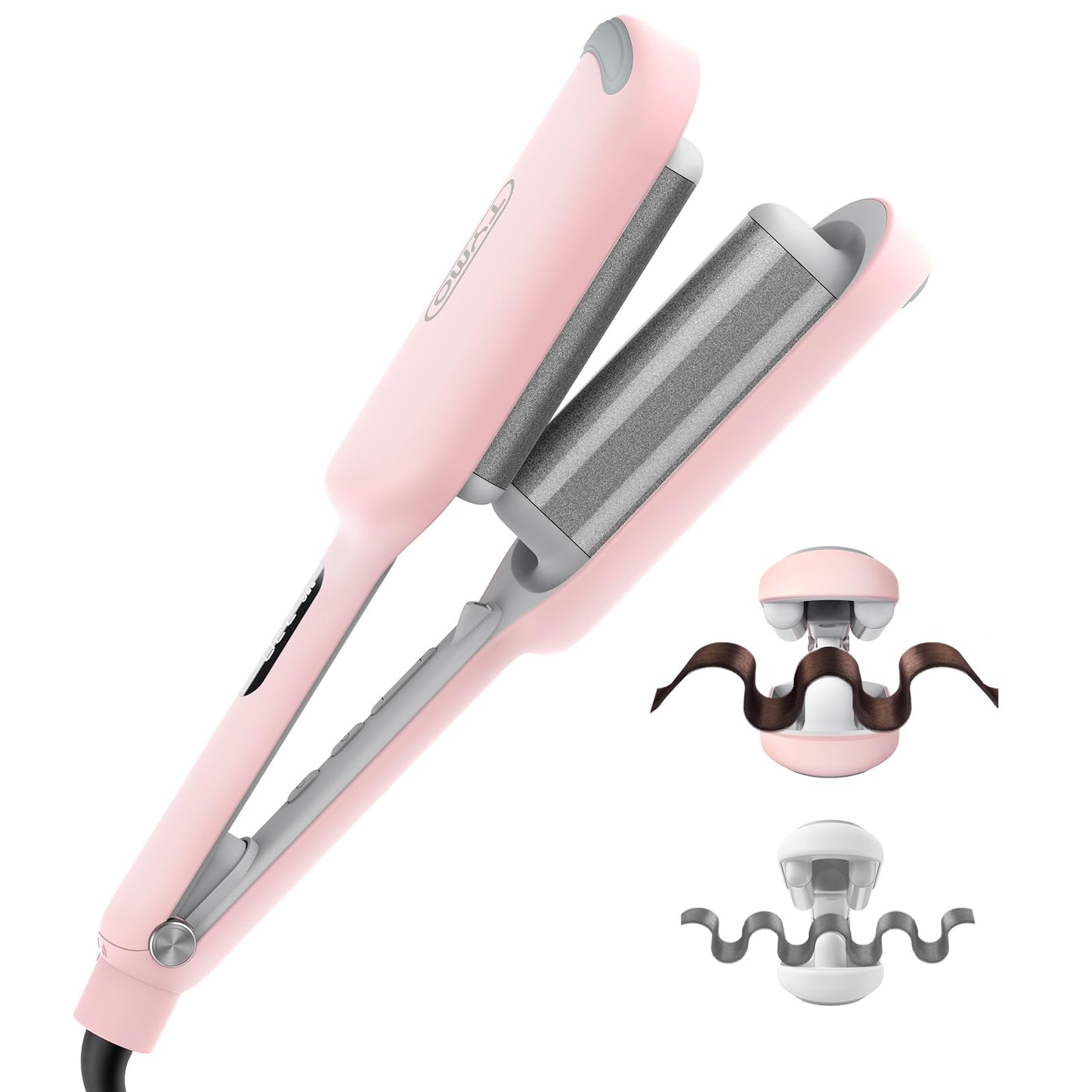 TYMO 32mm Wavers Hair Crimper Tool for Beach Waves Ionic Tourmaline Pink NEW