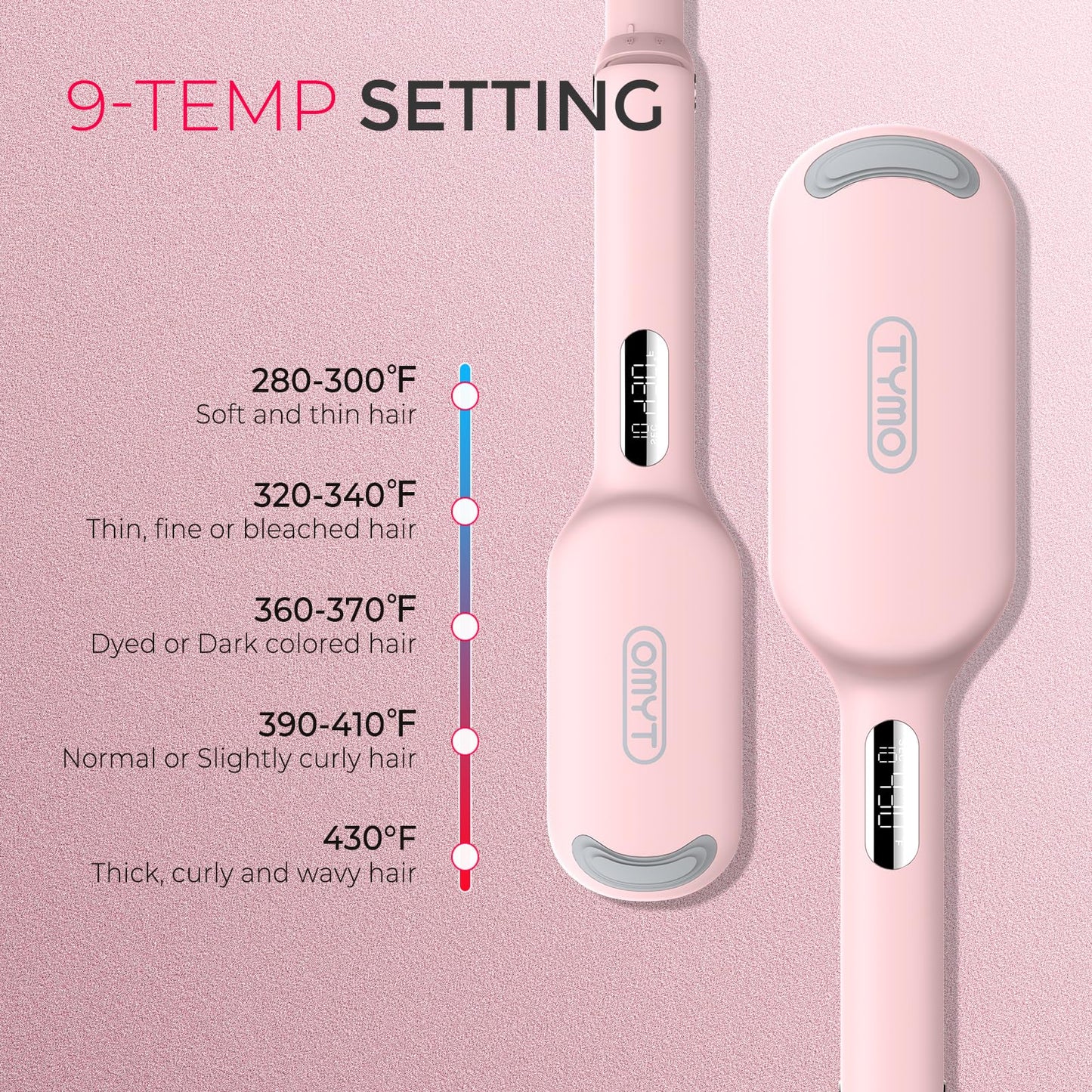 TYMO 32mm Wavers Hair Crimper Tool for Beach Waves Ionic Tourmaline Pink NEW