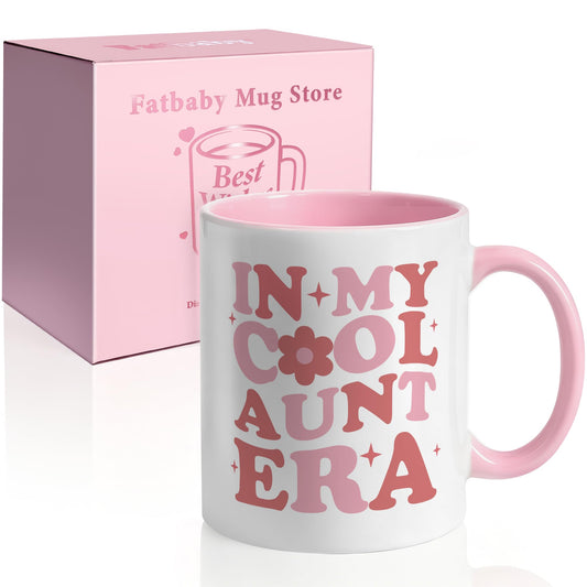 Fatbaby Funny Cool Aunt Era Coffee Mug Gifts Humorous Pink & White Ceramic NEW