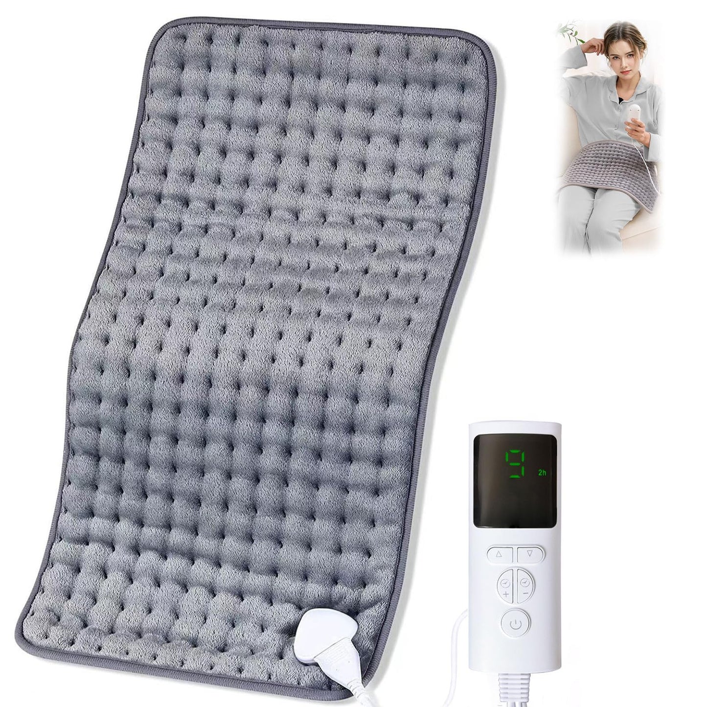 oolong Electric Heating Pad 9 Heat Settings Auto Shut Off Soft Velvet Grey DEMO