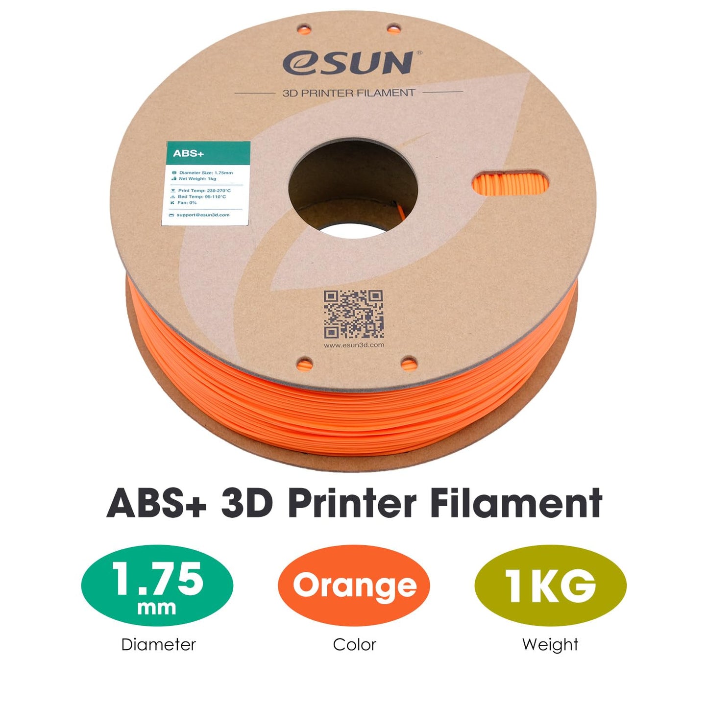 eSUN 3D Printing ABS Filament Spool, 1.75mm, 1KG, Orange for 3d Printers NEW
