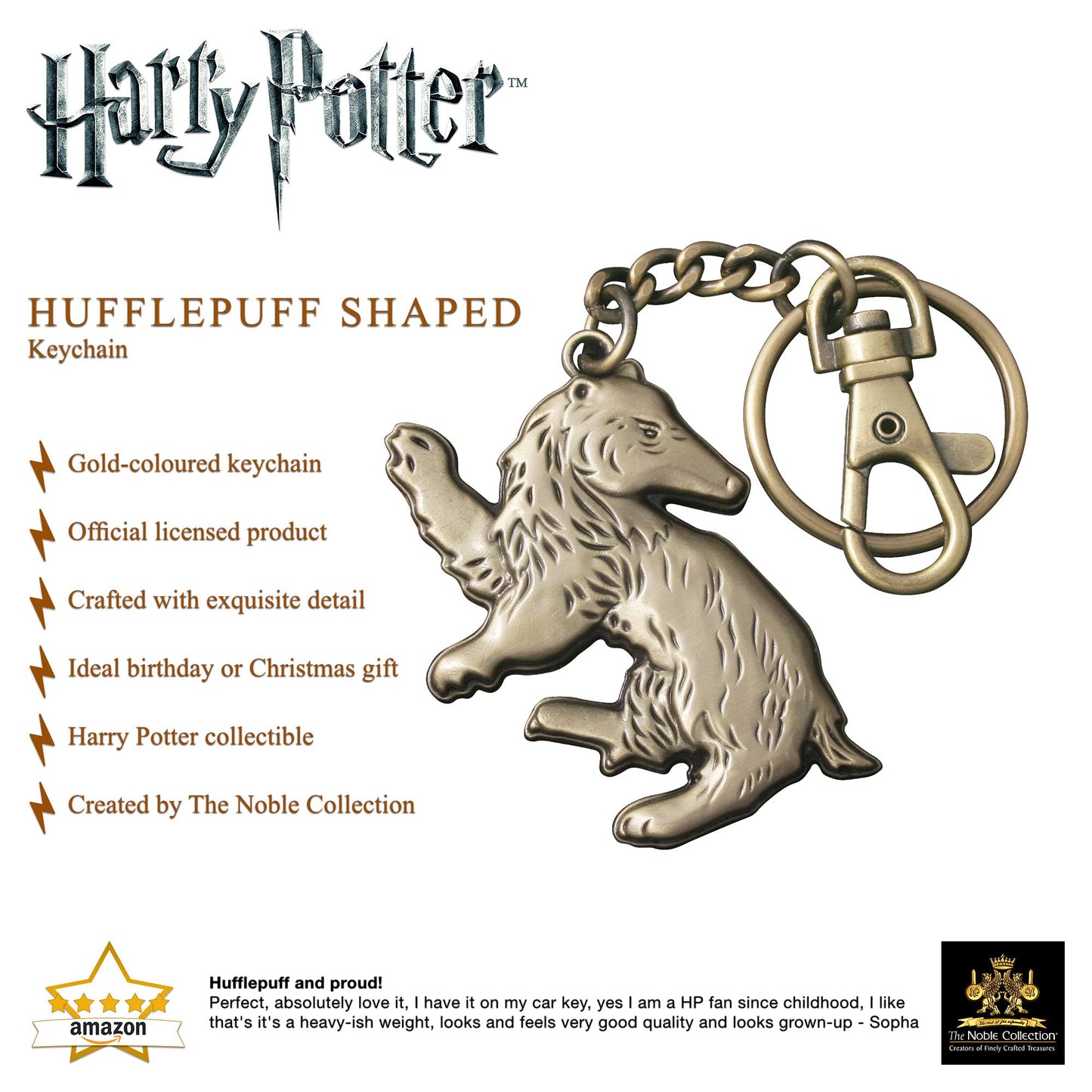 The Noble Collection Harry Potter Hufflepuff Keychain Metal Keyring Ages 11+ NEW