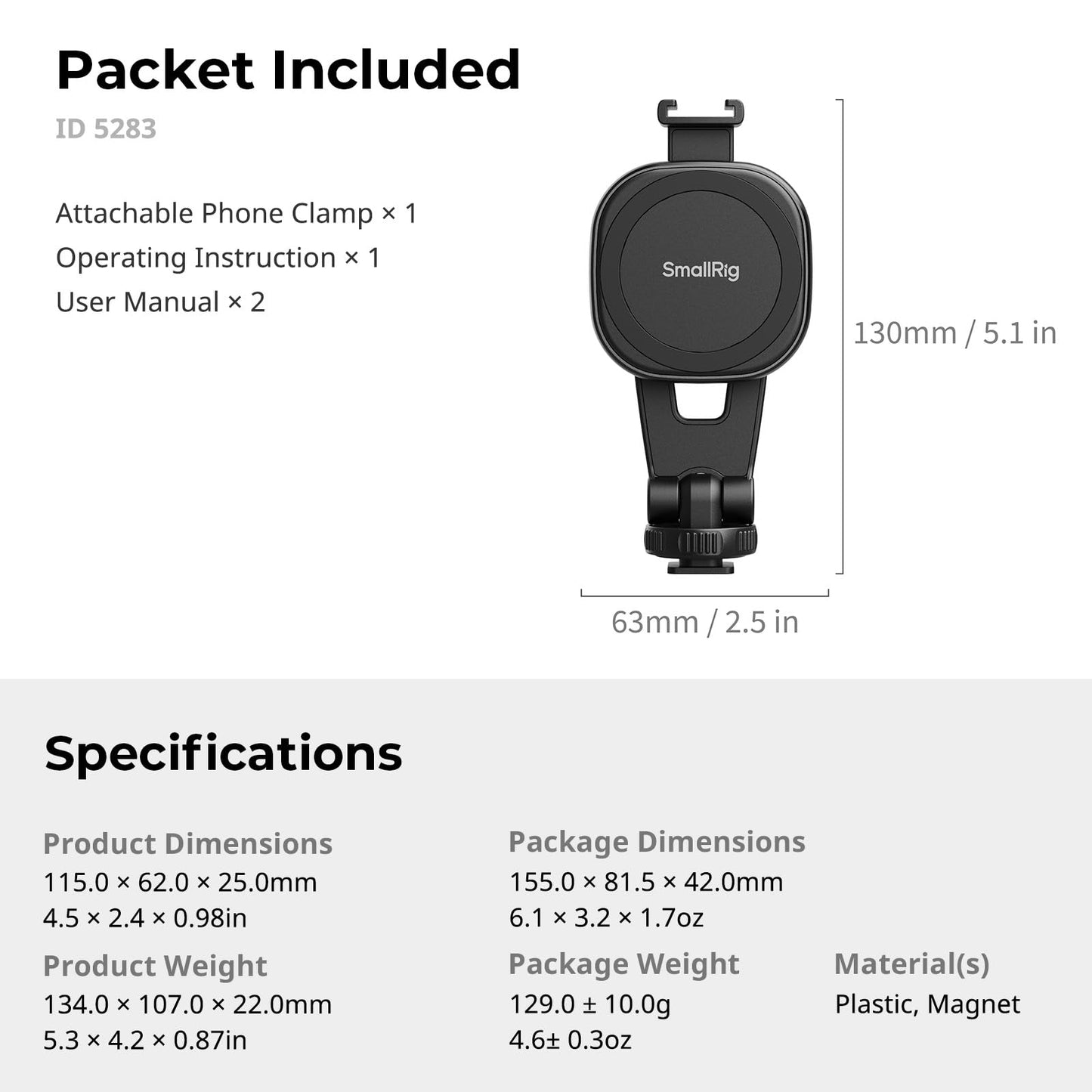 SMALLRIG Magnetic Camera Mounts Attachable Phone Clamp with Cold Shoe Mount NEW