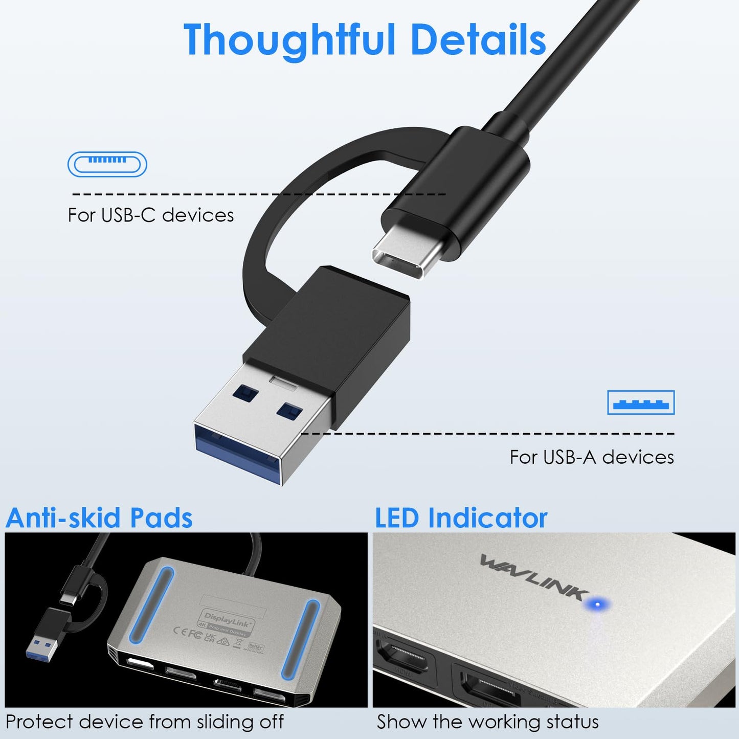 WAVLINK USB USB Hubs 3.0 or USB-C to DisplayPort HDMI Adapter Dual BLACK NEW