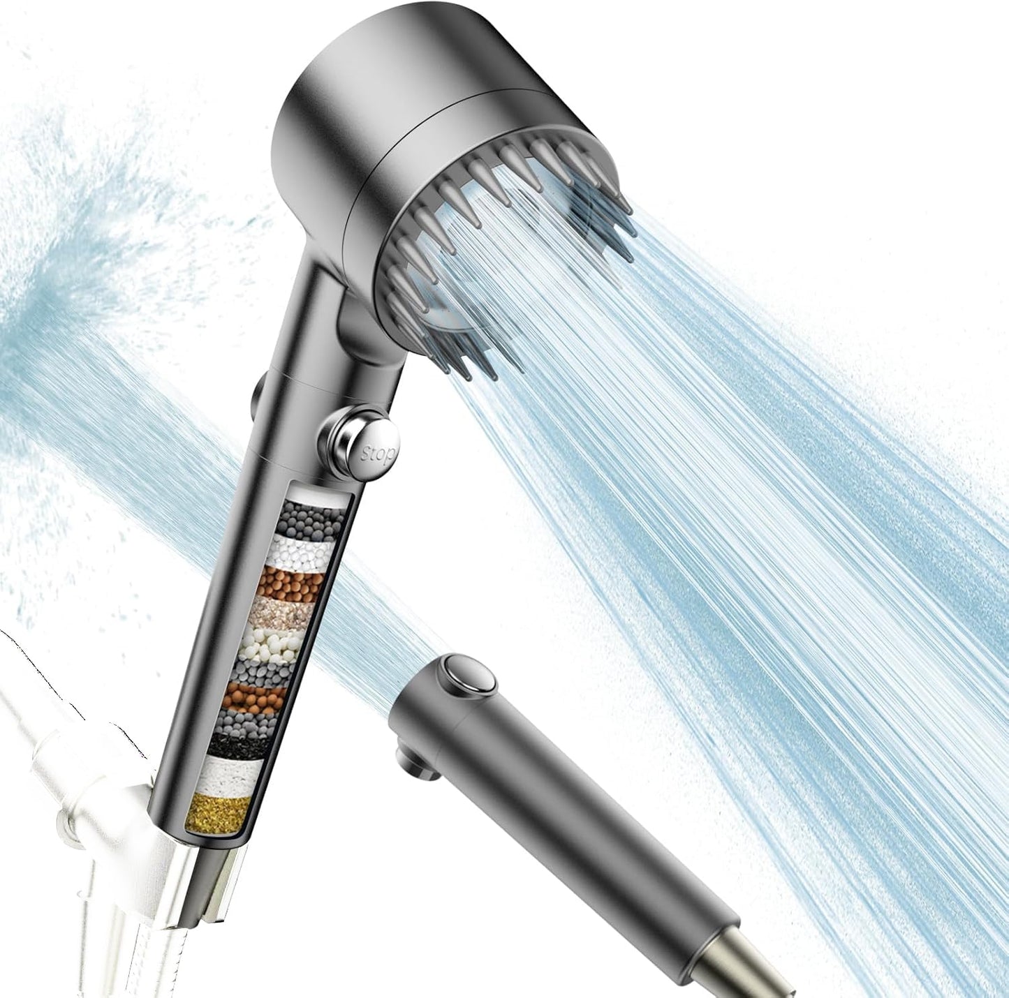 YFUN Shower Head with Scalp Massager Shampoo Brush for Hair & Skin Care DEMO