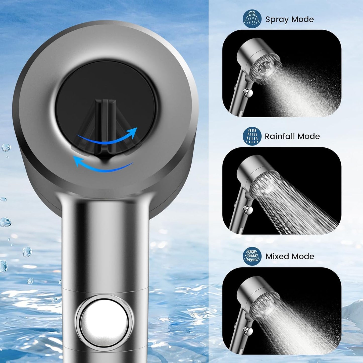 YFUN Shower Head with Scalp Massager Shampoo Brush for Hair & Skin Care DEMO