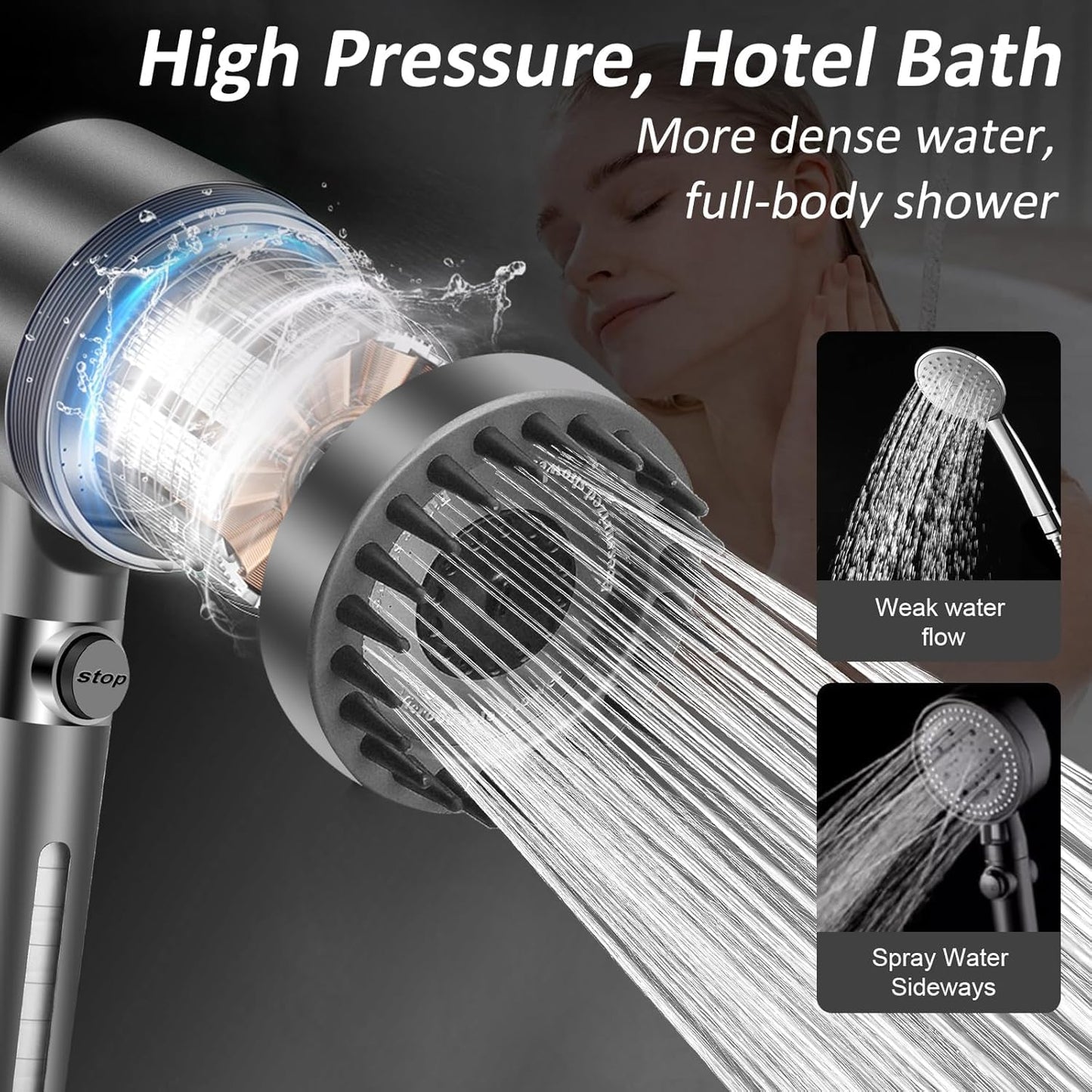 YFUN Shower Head with Scalp Massager Shampoo Brush for Hair & Skin Care DEMO