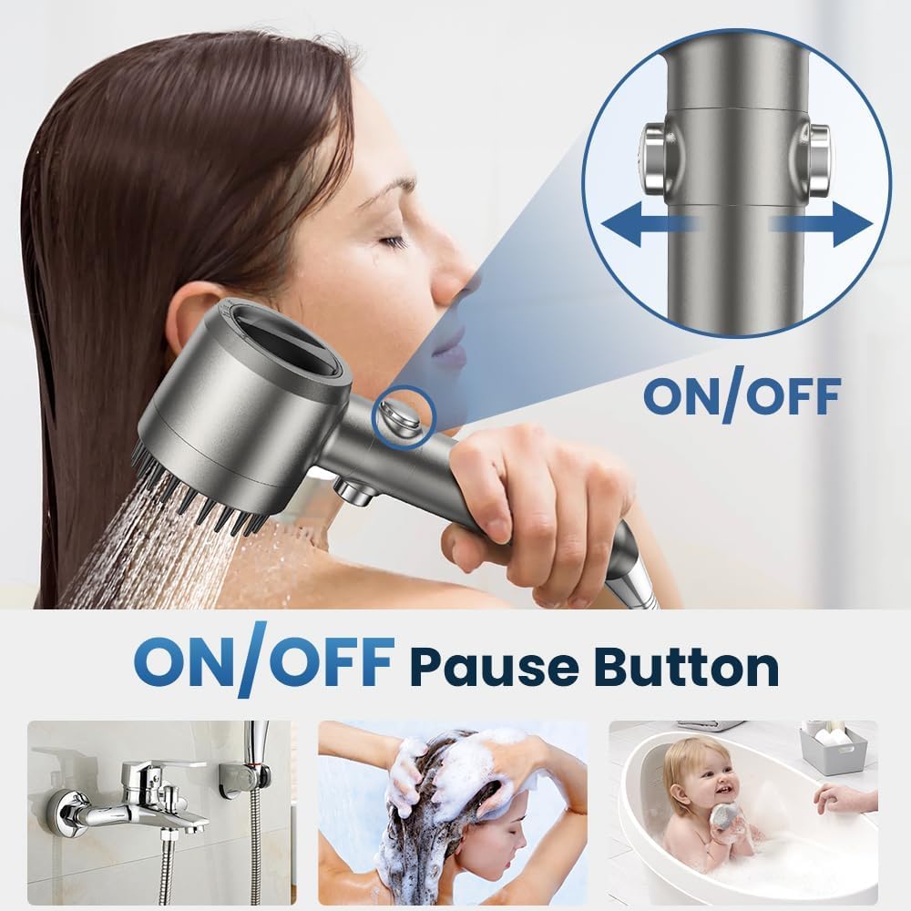 YFUN Shower Head with Scalp Massager Shampoo Brush for Hair & Skin Care DEMO