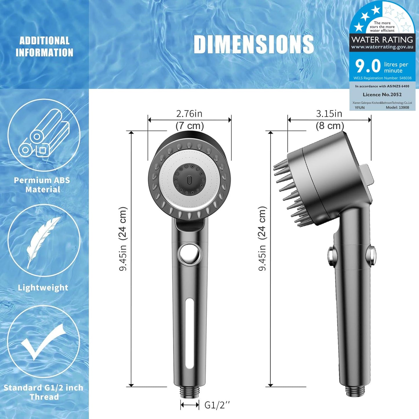 YFUN Shower Head with Scalp Massager Shampoo Brush for Hair & Skin Care DEMO