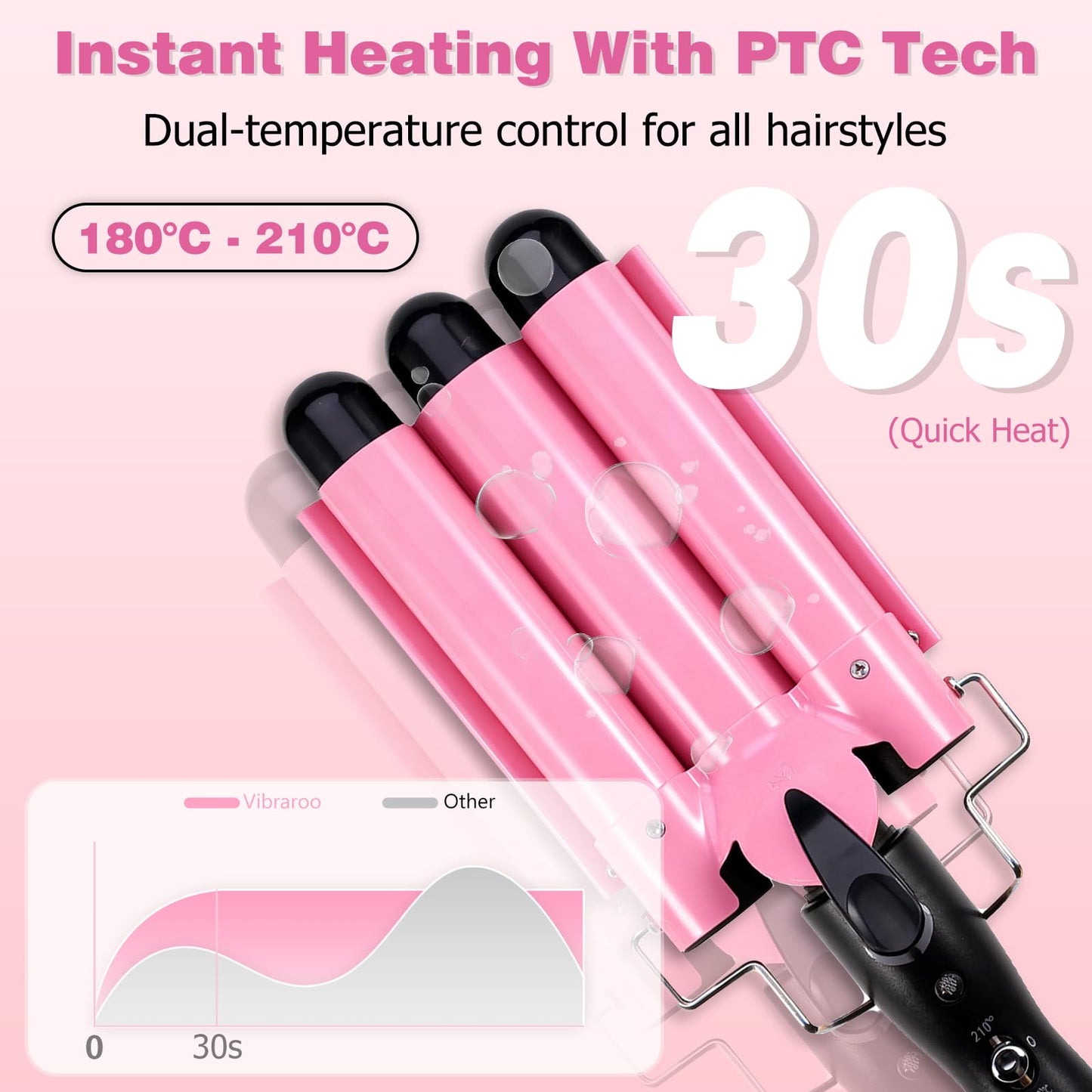 Vibraroo 32mm Ceramic Curling Tongs Heat Protection Women's Beach Waves NEW