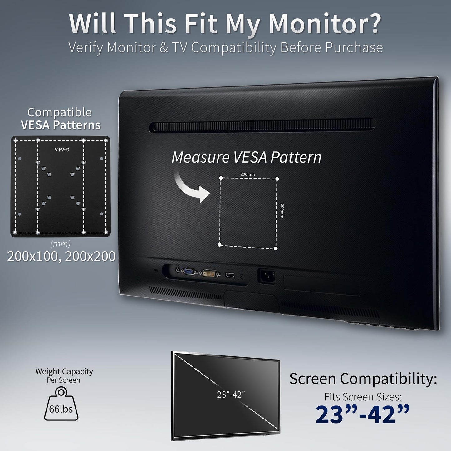 VIVO Steel VESA TV and Monitor Mount Adapter Plate Bracket for 23-42 Inch NEW