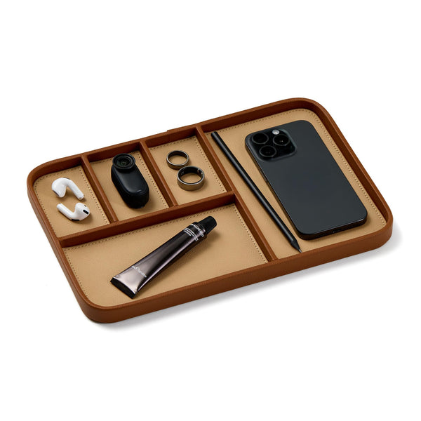 Nordik By Design Decorative Leather Valet Tray Large EDC Sand Brown 30x20cm NEW