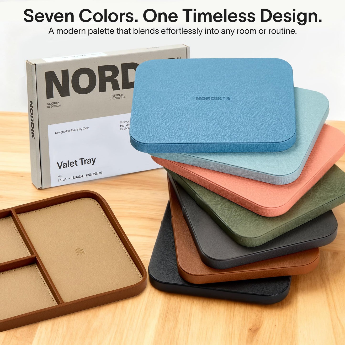 Nordik By Design Decorative Leather Valet Tray Large EDC Sand Brown 30x20cm NEW