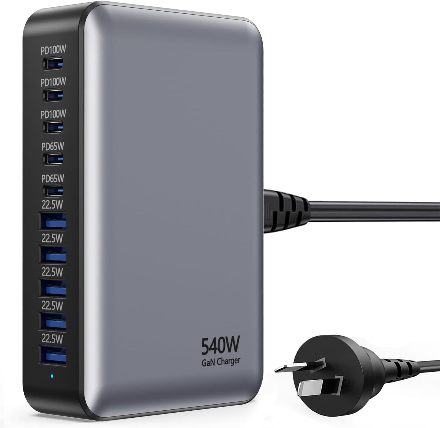 sccvee 540W 10-Port USB C Charging Station PD 100W Laptop Charger GaN Black DEMO