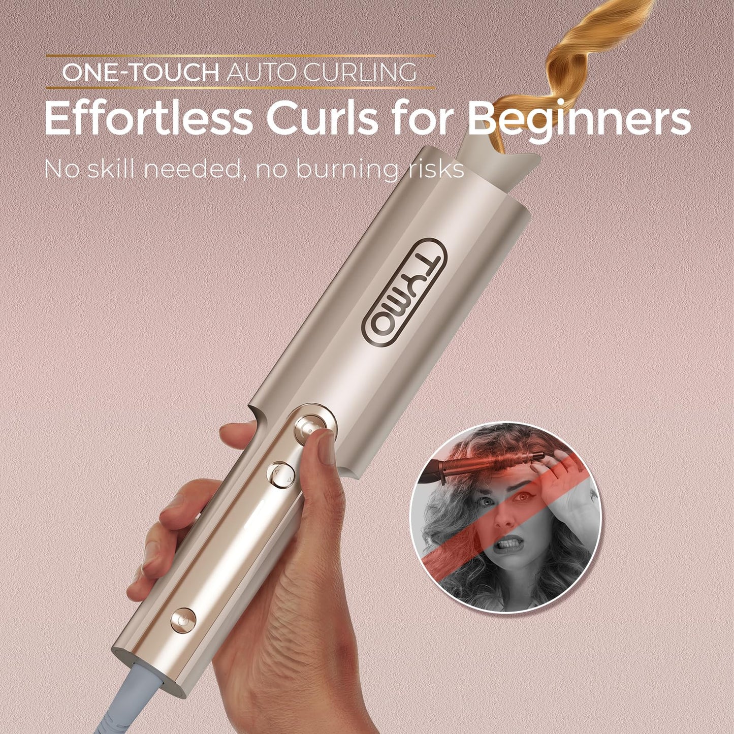 TYMO CurlPro Plus 25mm Automatic Rotating Curling Tong Hair Curler Gold DEMO