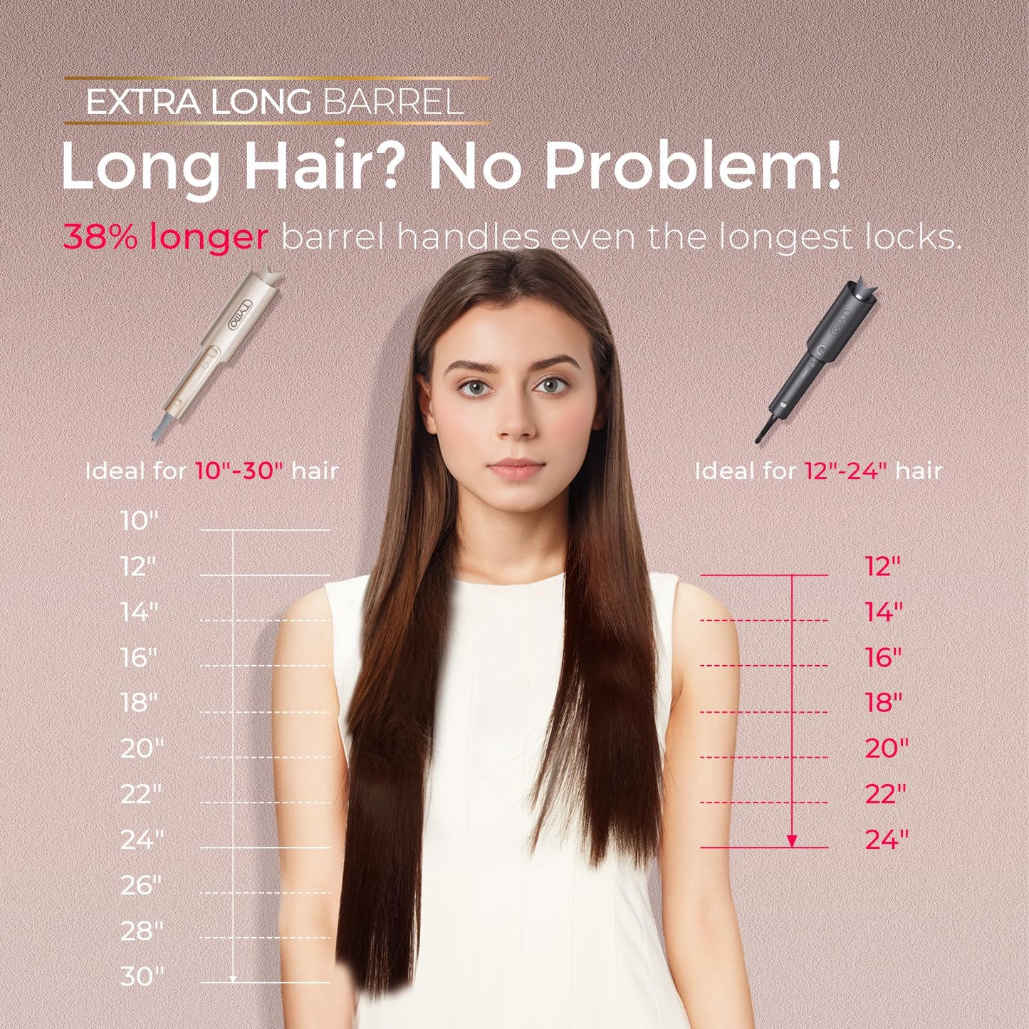 TYMO CurlPro Plus 25mm Automatic Rotating Curling Tong Hair Curler Gold DEMO