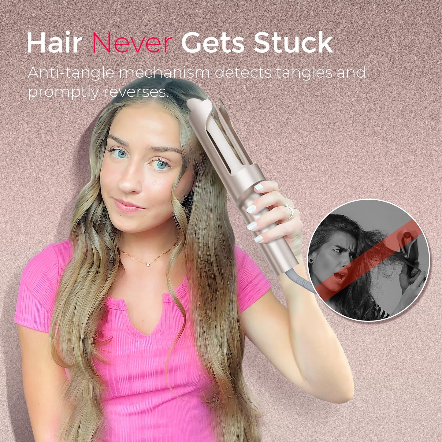 TYMO CurlPro Plus 25mm Automatic Rotating Curling Tong Hair Curler Gold DEMO