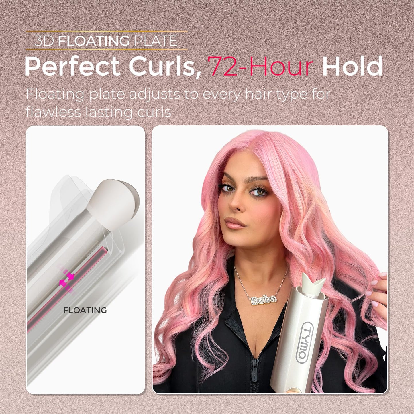 TYMO Curlpro Plus 25mm Automatic Rotating Curling Tong Hair Curler Gold DEMO