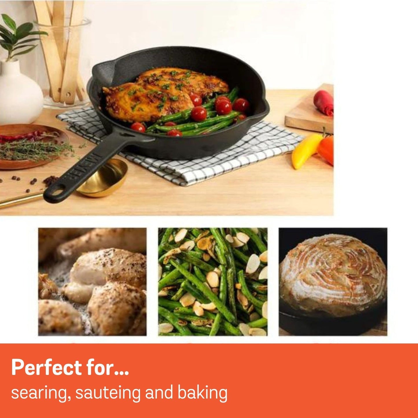 Meyer Pre-Seasoned Cast Iron Frying Pan, 26cm Skillet for Induction Cooking NEW
