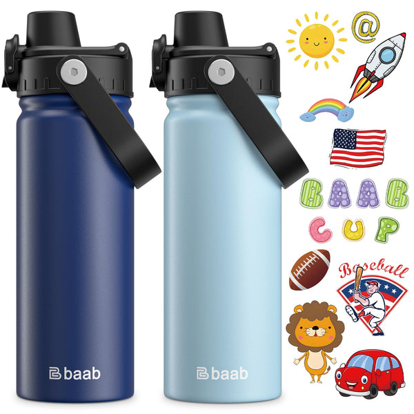 baab Kids Insulated Water Bottle Stainless Steel Drink Flask 2 Pack Navy NEW