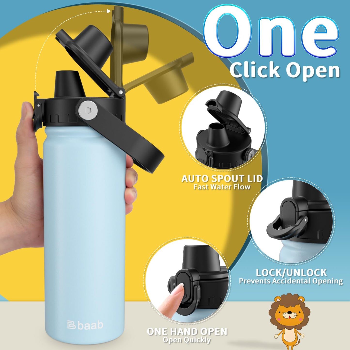 baab Kids Insulated Water Bottle Stainless Steel Drink Flask 2 Pack Navy NEW