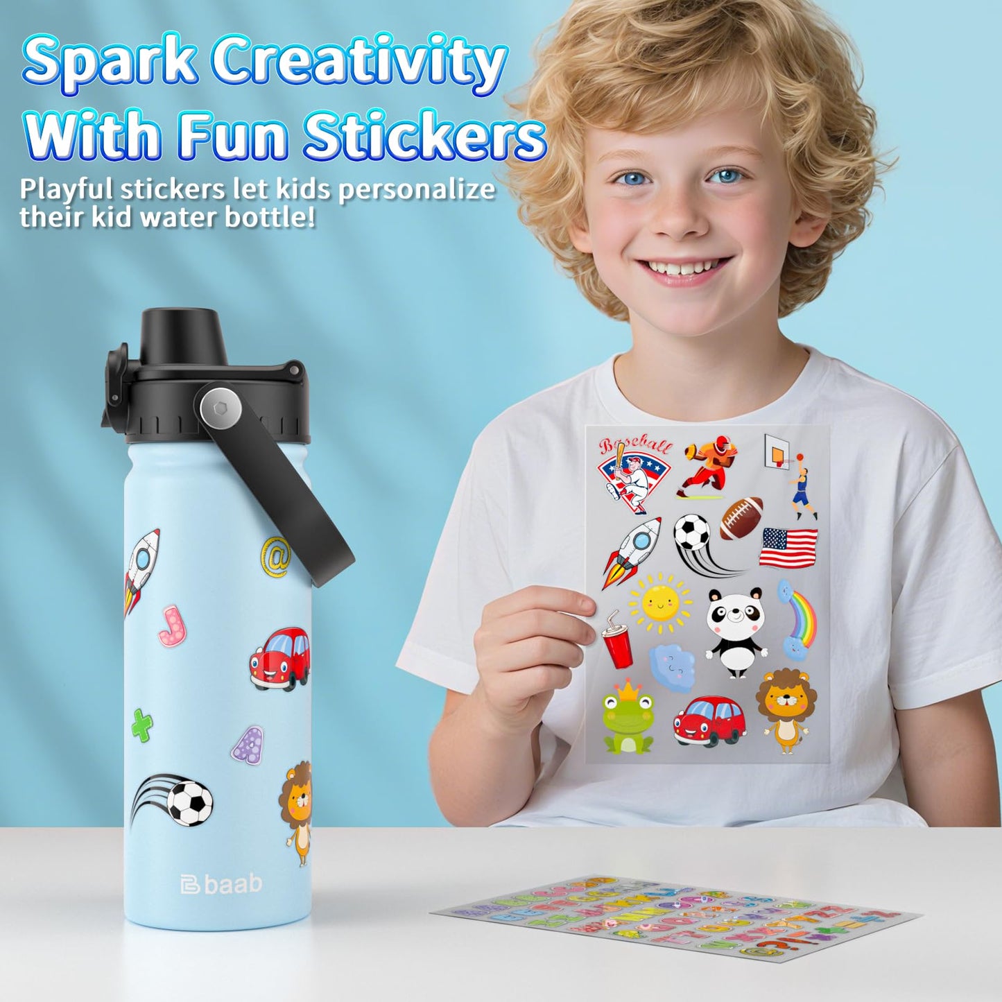 baab Kids Insulated Water Bottle Stainless Steel Drink Flask 2 Pack Navy NEW