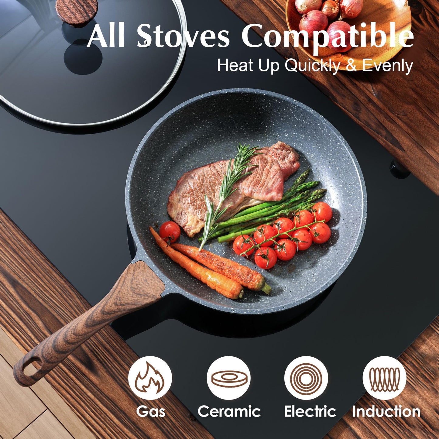SENSARTE Nonstick Granite Frying Pan Skillet with Lid, Durable Cookware Set DEMO