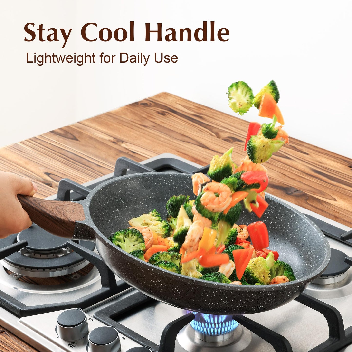 SENSARTE Nonstick Granite Frying Pan Skillet with Lid, Durable Cookware Set DEMO