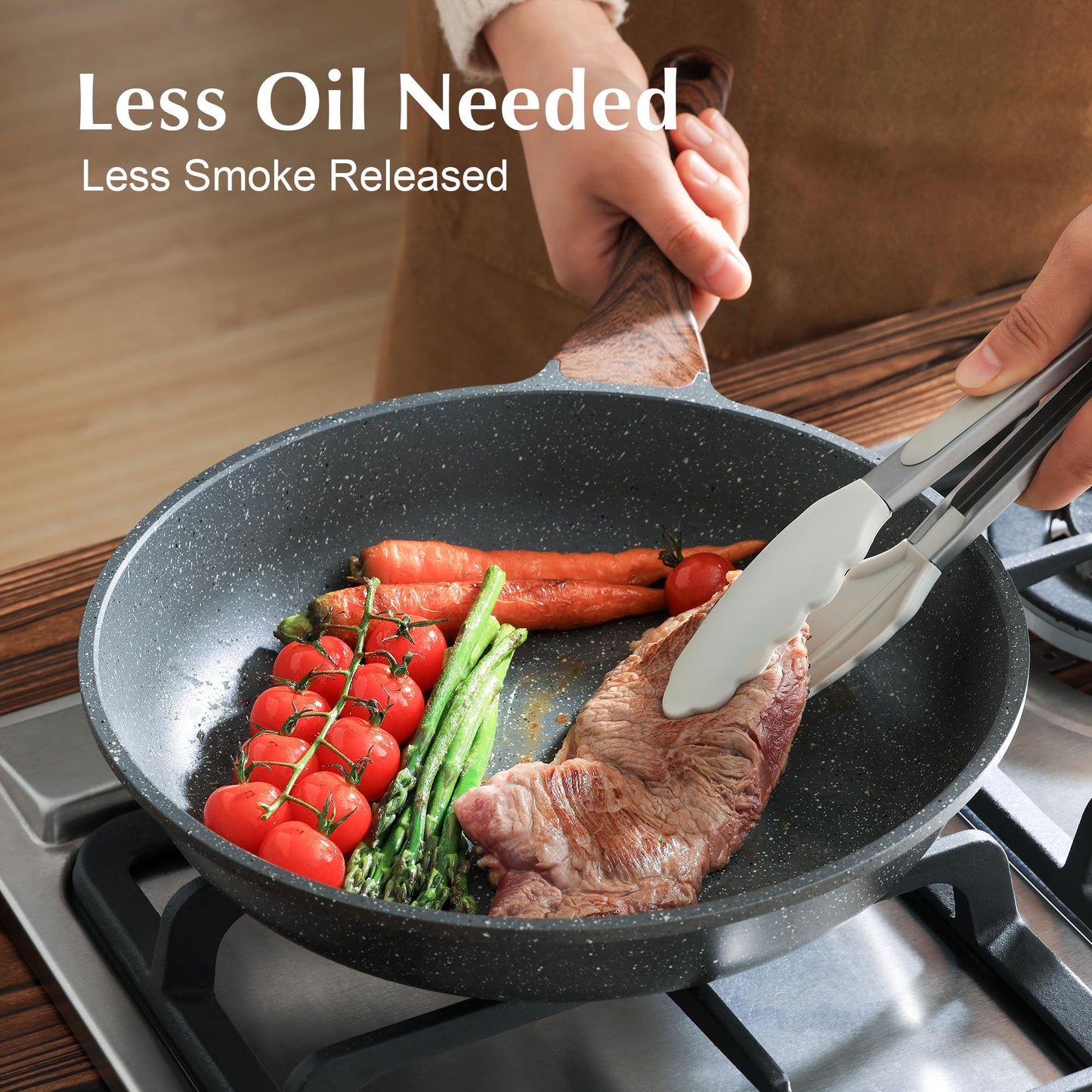 SENSARTE Nonstick Granite Frying Pan Skillet with Lid, Durable Cookware Set DEMO