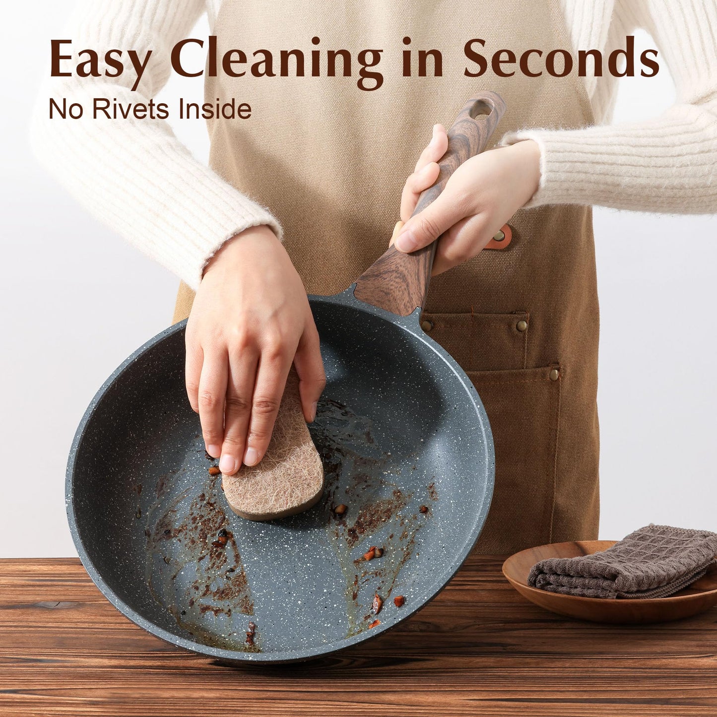SENSARTE Nonstick Granite Frying Pan Skillet with Lid, Durable Cookware Set DEMO