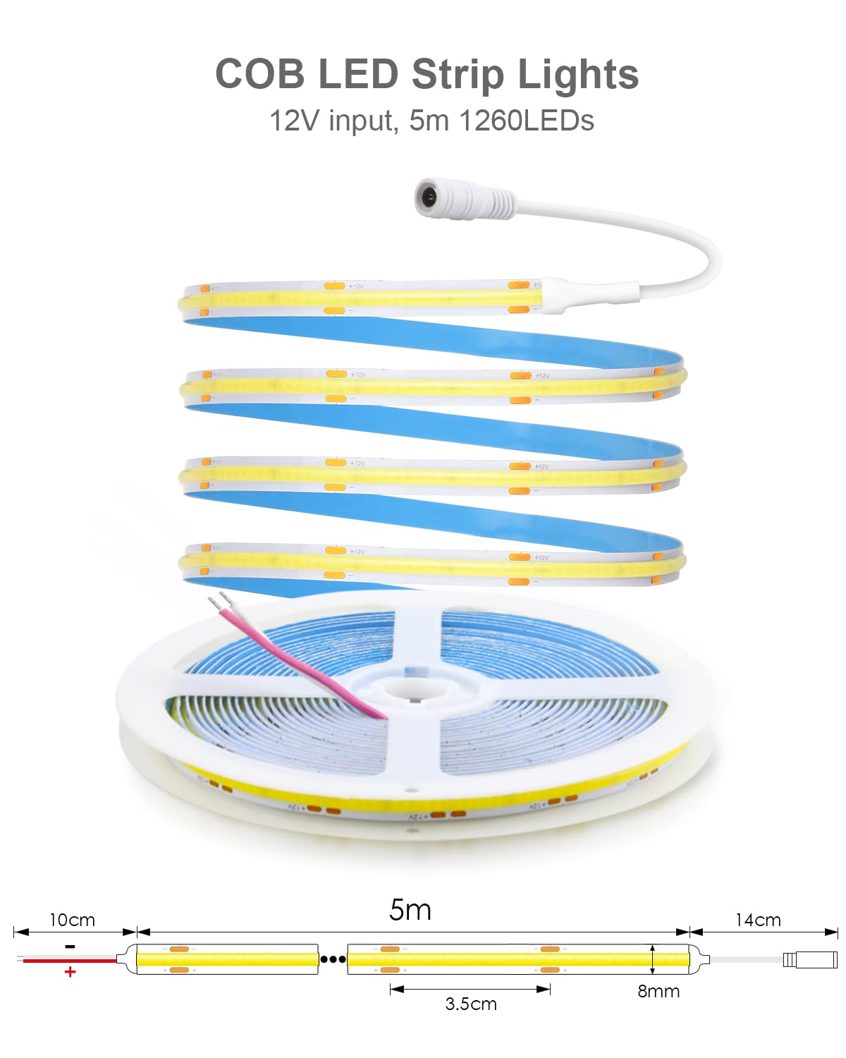 ALITOVE COB LED Strips LED Strip Lights 10ft Cold White Bright Under DEMO