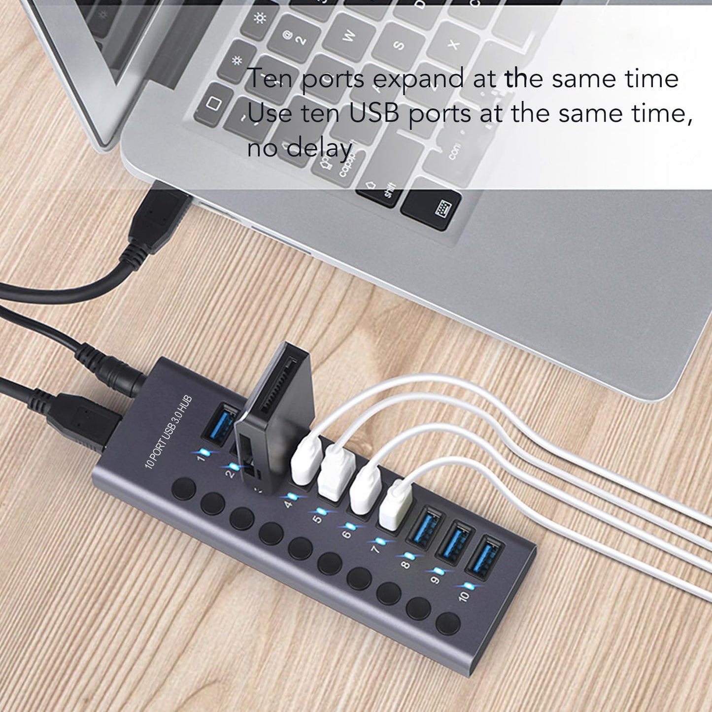 Zopsc Unisex USB Hubs 10 Port USB 3.0 Hub with 60W Power Adapter for DEMO