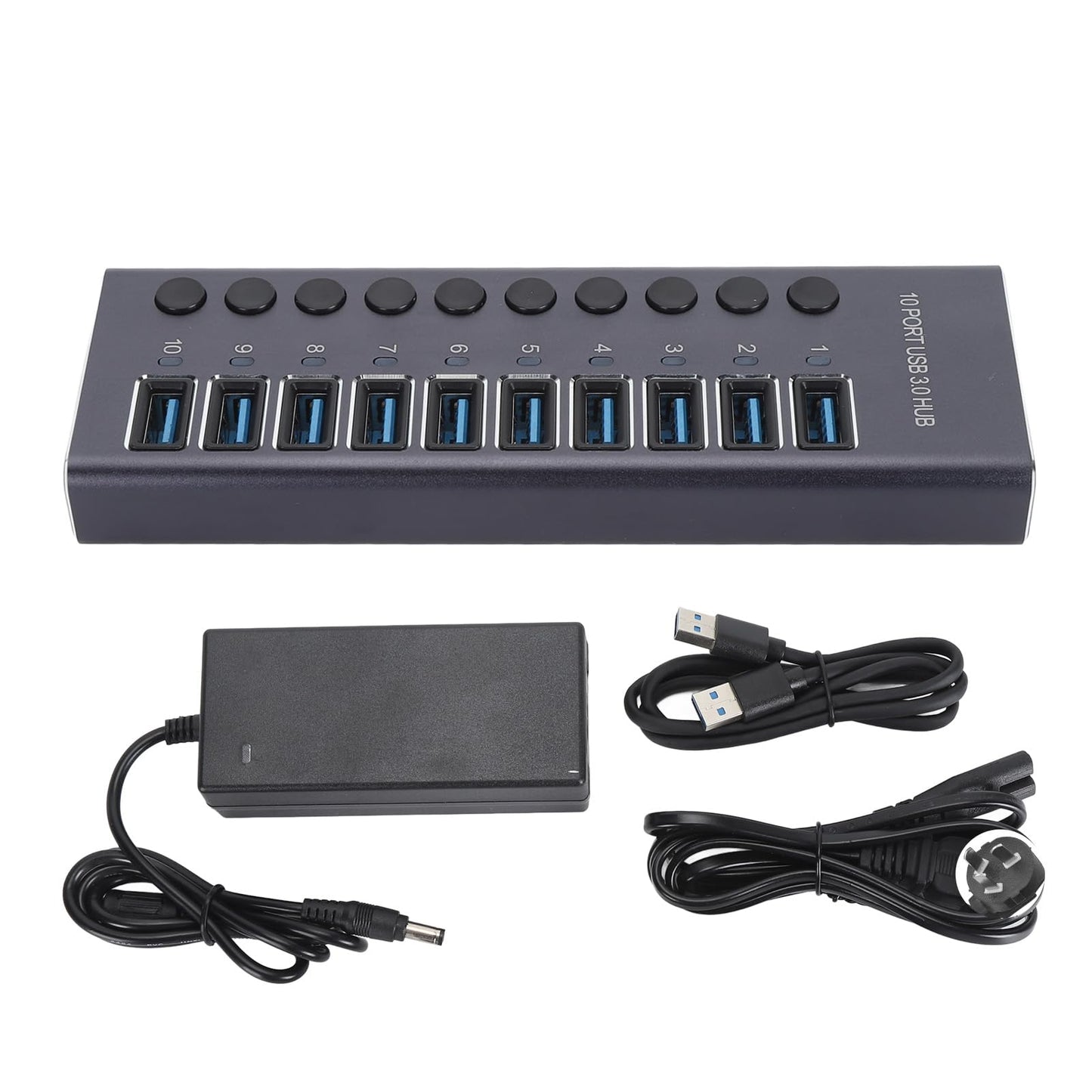 Zopsc Unisex USB Hubs 10 Port USB 3.0 Hub with 60W Power Adapter for DEMO