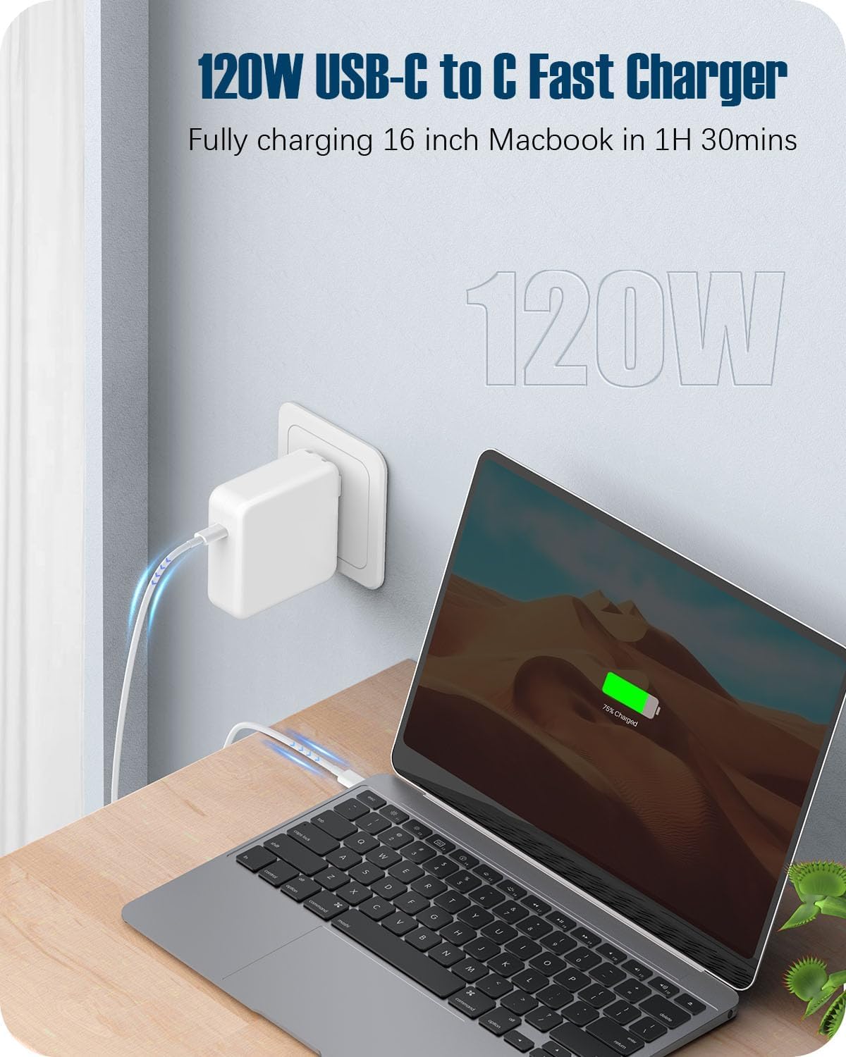 GTGUGR 120W USB-C Fast Charger Adapter for MacBook Pro, Laptop, Tablet, DEMO