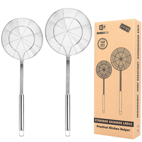 BUNDLEPRO Stainless Ladles Steel Mesh Ladle Set Silver Strainers Food NEW
