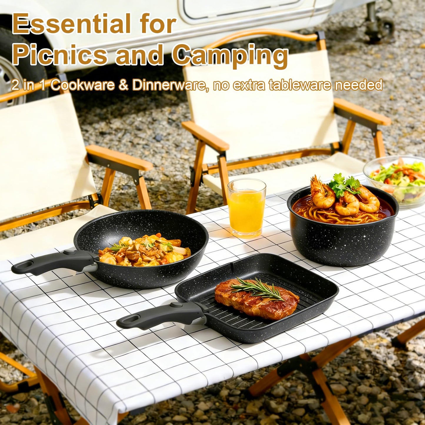 Yildue 23-Piece Pot and Pan Set Detachable Handle Induction Cookware Black DEMO