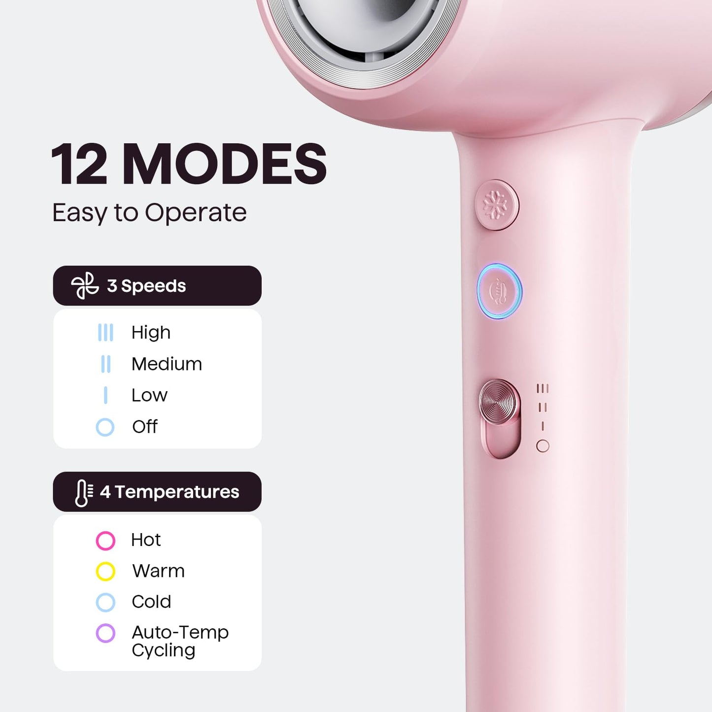 wavytalk Turblow Pro Fast Drying Hair Dryer with Diffuser High Speed Pink NEW